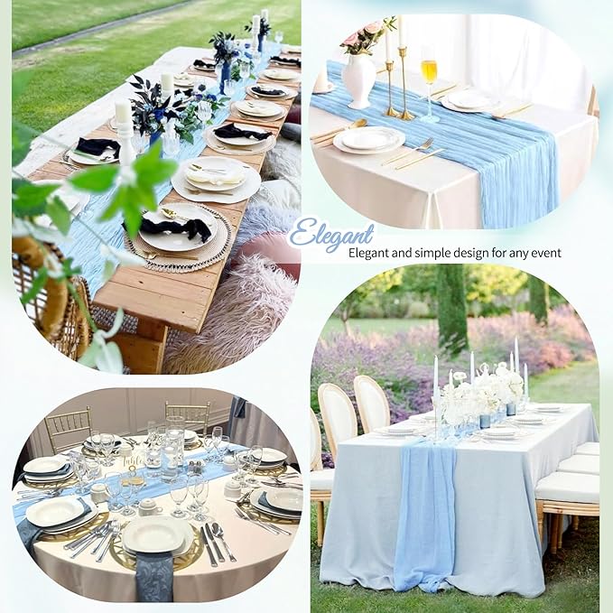 4 Pack Baby Blue Cheesecloth Table Runner 10Ft, Gauze Table Runners 21.5 x 120 inch,Semi Sheer Cheese Cloth Fabric Runner Bulk for Wedding,Party,Baby Shower,Bridal Shower