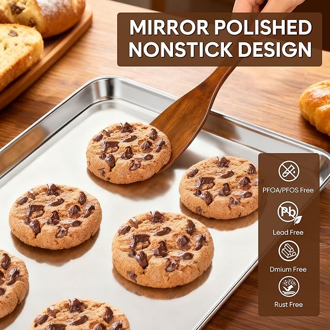 Stainless Steel Cookie Sheets Set of 3, 9/12/16 Inch Non Stick and Heavy Duty and Easy Clean