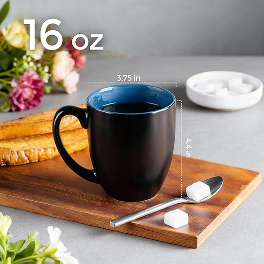GBhome 16oz Coffee Mugs Set of 6, Large Ceramic Coffee Mugs for Man, Woman, Dad, Mom, Modern Coffee Mugs Set with handle for Tea/Latte/Cappuccino/Milk/Cocoa. Dishwasher&Microwave Safe,Blue