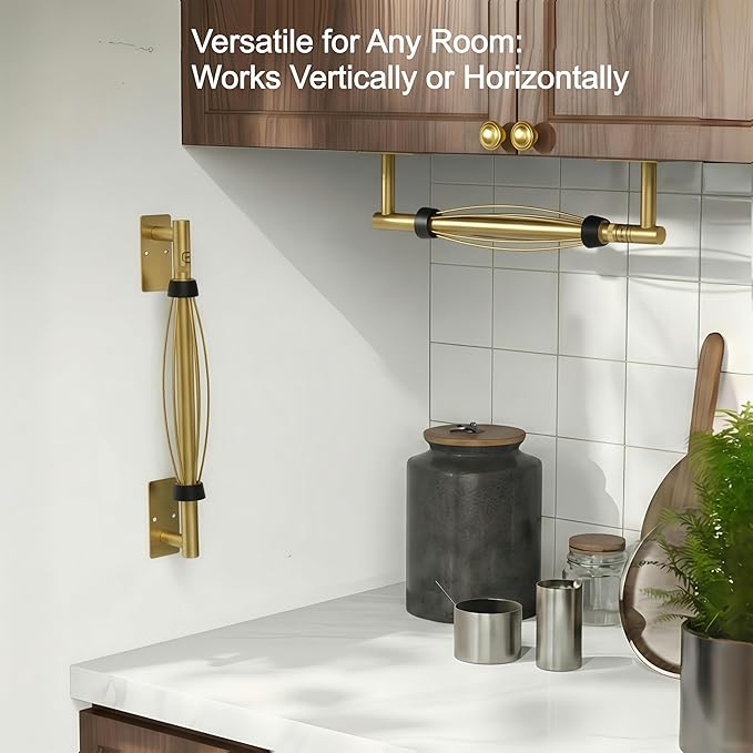 FORIOUS Paper Towel Holder Under Cabinet, Single Hand Operable with Adjustable Damping for Easy Tear, Adhesive or Drill Wall Mount, 304 Commercial Paper Towel Holder for Kitchen Bathroom, Brushed Gold