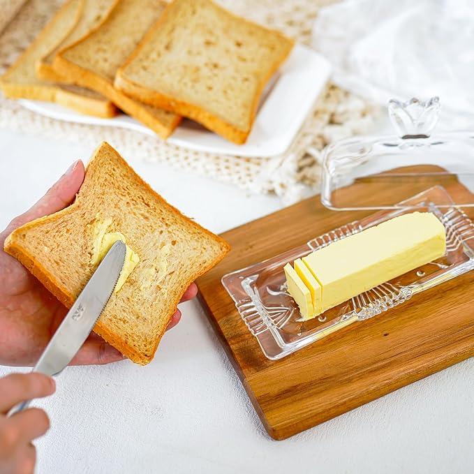 7'' Glass Butter Dish with Lid - Elegant Countertop Butter Container Holds,Clear Butter Keeper for Home Kitchen Decor,Dishwasher Safe
