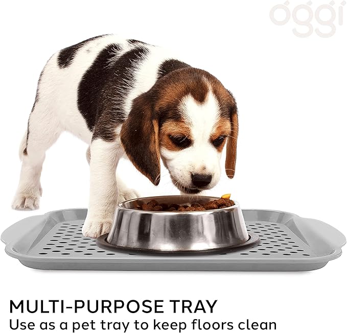 OGGI Anti Slip Serving Tray with Handles- Gray Rectangle Tray - Ideal for Eating, Breakfast, Food, Appetizer Tray, Serving