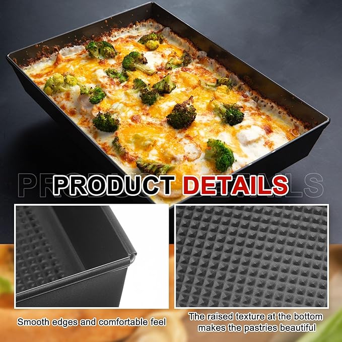 RimCereal 3 Pcs Detroit Style Pizza Pan 10 x 14 x 2.36 Inch Non Stick Rectangle Deep Pizza Pans Pre Seasoned Carbon Steel Sicilian Style Pan Dish Bakeware Kitchenware