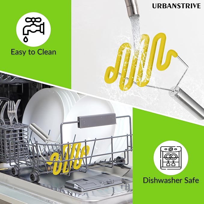 Urbanstrive Non-Scratch Silicone Potato Masher Kitchen Tool, Potatoes Masher Potato Masher Stainless Steel Wrapped In Premium Silicone, Potato Smasher, Yellow