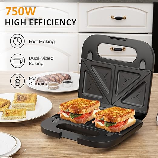 Waffle Iron, Panini Press Grill and Sandwich Maker Set, 3 in 1 Electric Sandwich Press with Removable Non-Stick Plates, Indicator Lights & Cool Touch Handle 750W