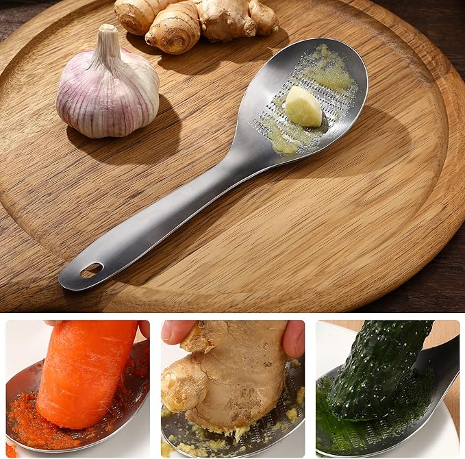 Hemoton 4pcs Cheese Zester Cheese Graters for Kitchen Stainless Steel Garlic Grinders Ginger Grater Grinder Zester Spoon Metal Lemon Zester Grater With Handle for Cheese, Chocolate, Kitchen Gadgets