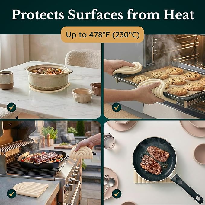 Silicone Trivets for Hot Dishes, Heat-Resistant, Non-Slip Pot Holders for Kitchen & Coasters Durable Hot Pads for Pots, Pans, Baking Dishes & Kitchen Appliances Set of 2 Cashmere