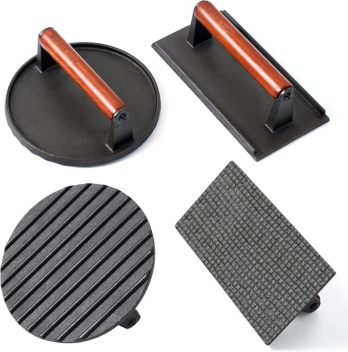 Brandon-super Heavy-Duty Cast Iron Smash Burger Press - Food Grade Press for Perfect Grill Marks, Stay-Cool Wood Handle, Griddle - Smash Burger, Hamburger, Burger Smasher for Griddle
