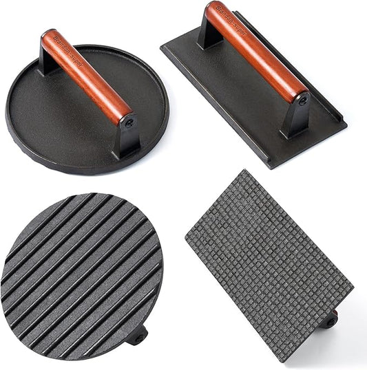 Brandon-super Smash Burger Press Two-Piece Set - Impurity-Free Cast Iron Meat Bacon Griddle Hamburger Smasher Tool