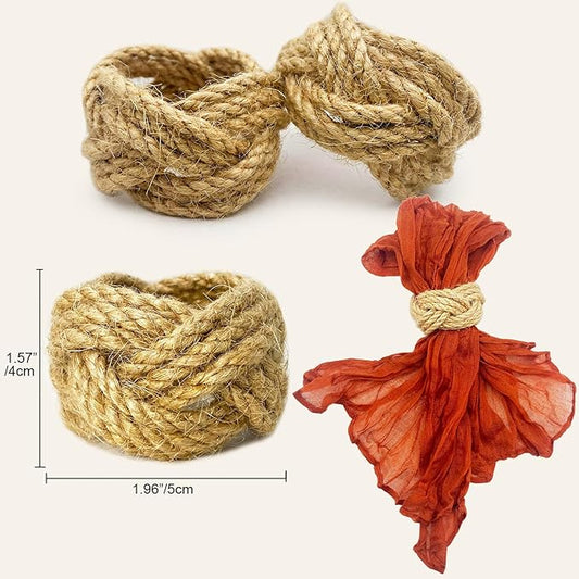 WINGFISH Woven Napkin Rings Bulk Set of 12 Farmhouse Burlap Jute Napkin Rings for Dinning Table, Nautical Napkin Ring Holders Table Decor for Party Gathering Banquet Wedding Birthday