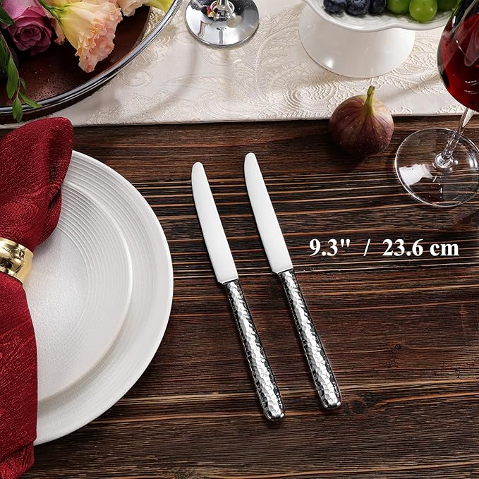 KEAWELL Premium 9.3" Louise Dinner Knives, Set of 4, Brightly-Mirror polished, Stainless Steel, Dishwasher Safe (Hammered)