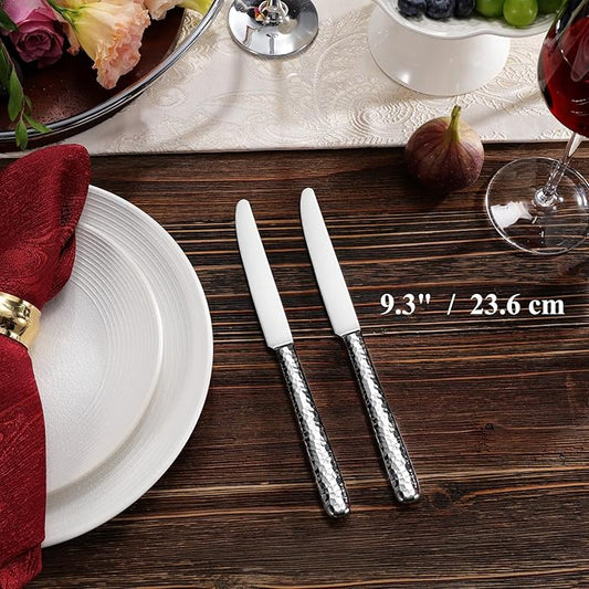 KEAWELL Premium 9.3" Louise Dinner Knives, Set of 4, Brightly-Mirror polished, Stainless Steel, Dishwasher Safe (Hammered)