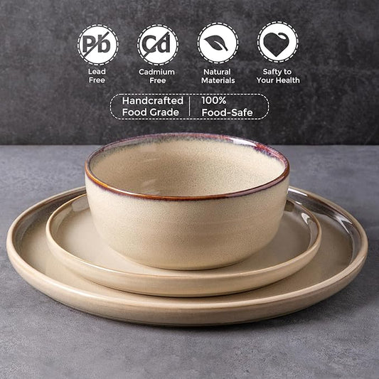 AmorArc Stoneware Dinnerware Sets,Round Reactive Ceramic Plates and Bowls Set,Highly Scratch Resistant | Dishwasher & Microwave Safe Dishes,Service for 4 (12pc)
