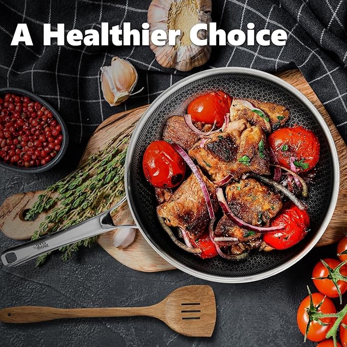OATOFP Non Stick Frying Pans 12 inch, Hybrid Frying Skillets Nonstick,non stick Stainless Steel Pans, Dishwasher and Oven-Safe Chef Pan, Induction Compatible Cooking Pan, PFOA Free Cookware