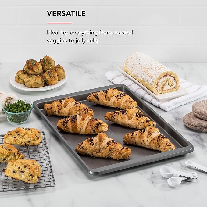KitchenAid 13x18in Nonstick Aluminized Steel Baking Sheet, Contour Silver