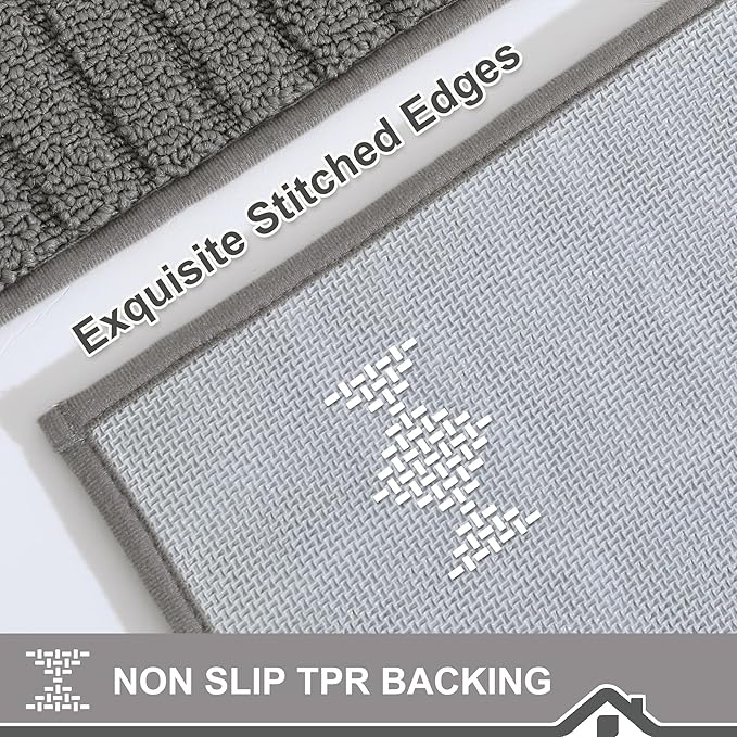BEQHAUSE-Kitchen-Rugs-Washable-Kitchen-Mats-for-Floor Non-Slip Kitchen Mat Absorbent Kitchen Floor Mat with TPR Non Skid Backing,Grey,20”x30”