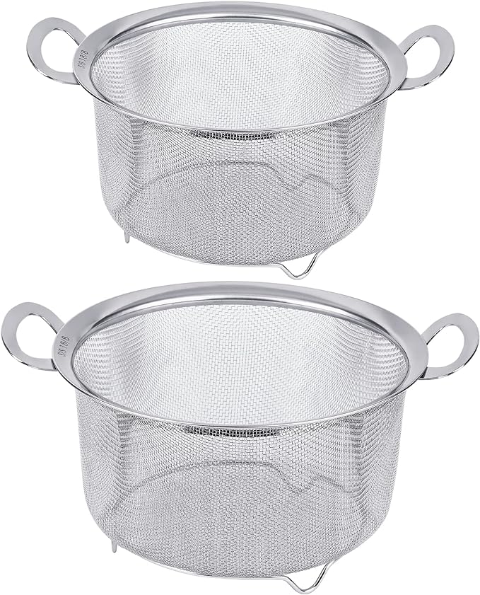 Tiawudi 2 Pack Strainers for Kitchen, 18/8 Stainless Steel Colander with Handles, Fine Mesh Strainer for Pasta, Rice and Fruit, Sieve with Resting Feet to Strain, Rinse, Steam or Cook Vegetables