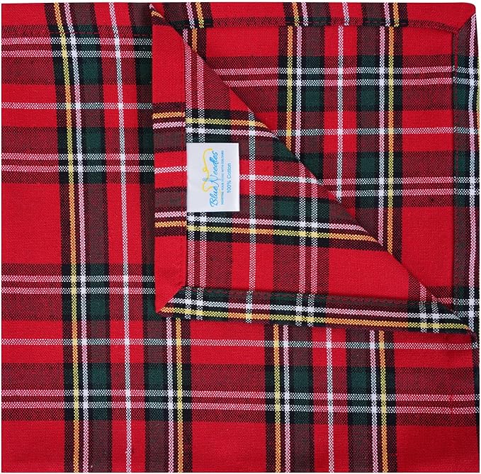 Blue Needles Buffalo Plaid Christmas Napkins - 100% Cotton Set of 12 Gingham Cloth Napkins 18x18 inches - Soft, Reusable & Washable, Ideal for Valentine's Parties & Everyday Use - Christmas Multi Red