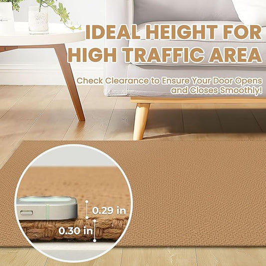 Braided Runner Rug 2x8 Ft Washable Runners for Hallways Kitchen Runner Rug with Rubber Backing Cotton Entryway Runner Indoor, Woven Floor Carpet for Hall Kitchen Bedroom, Warm Tan