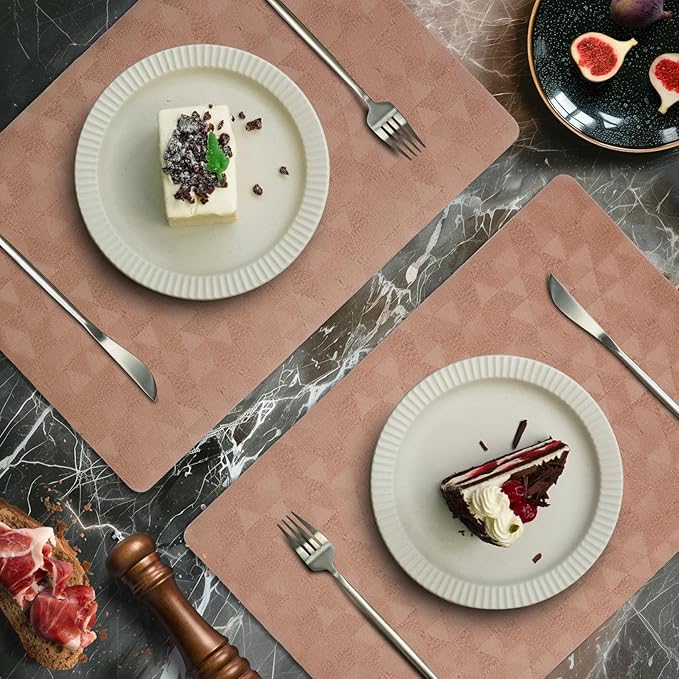 Jovono Faux Leather Placemats Set of 4, 17.8"x11.8", Waterproof & Oil-Proof Table Mats, Easy-Clean Washable Kitchen Place Mats for Dining Table, Fabric Texture, Pink Mat