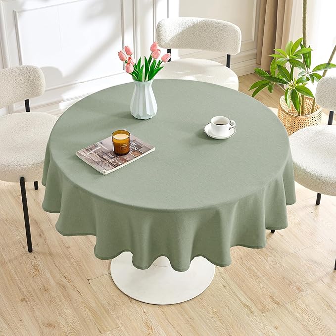 AUSSPVOCT Textured Tablecloth Round 60 Inch Waterproof Spill-Proof Wipeable Table Cloth Round Cover Wrinkle Free Circle Dining Tablecloths for Birthday Farmhouse Outdoor Party up to 44'' Dia Tables