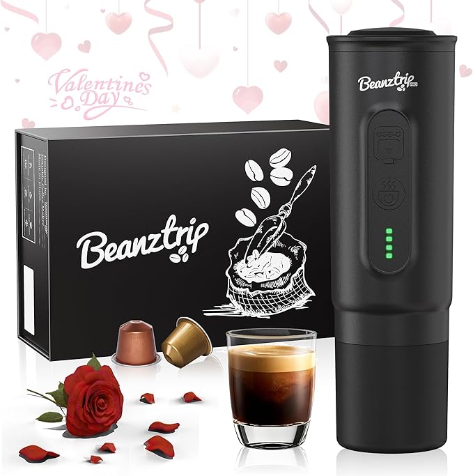 BeanzTrip H02 PRO Portable Espresso Machine, Travel Coffee Maker fits NS Capsule & Ground Coffee, Christmas Gift Camping Small Mini Coffee Machine with Self-heating, Electric Espresso Maker