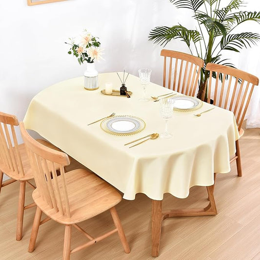 Wolkemer Oval Tablecloth 60 x 102 Inch Washable Fabric Table Cloth Solid Ivory Table Cover for Dining Wedding Party Banquet Tabletop Decoration
