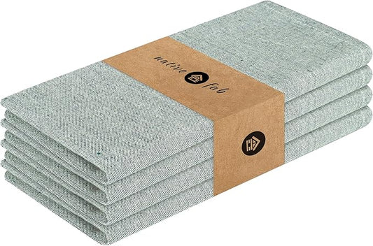 Native Fab Solid Cloth Napkin Set of 4, 100% Chambray Cotton, Washable, Reusable Dinner Cloth Napkin 17x17 inches, Table Decor Napkins for Dinner, Events, Olive Green