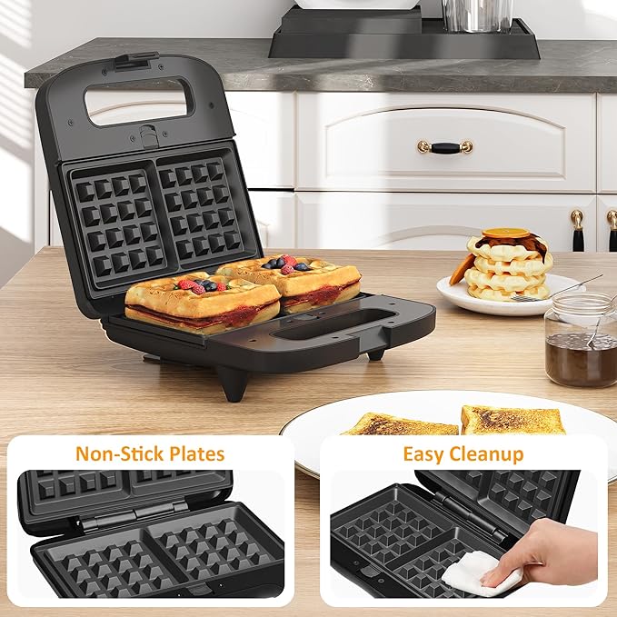 Sunvivi Waffle Iron, Panini Press Grill and Sandwich Maker Set, 3 in 1 Electric Sandwich Press with Removable Non-Stick Plates, Indicator Lights