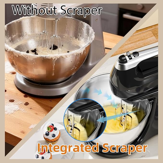 Stand Mixer Hand Mixer Kitchen Electric - 2-IN-1 4.8 QT Auto-Rotating Bowl & Beater Tilt-Head Standing Mixer, 250 Watt 5-Speed with Turbo Boost Household Mixer with Beaters & Dough Hooks for Baking
