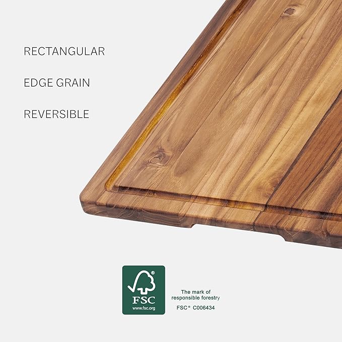 Teakhaus Marine Cutting Board with Juice Groove - Large Rectangle Bar Cutting Board - Holiday Gift Ideas for Men and Women - Gift-Ready, Reversible, Edge Grain Wood, Knife Friendly - FSC Certified