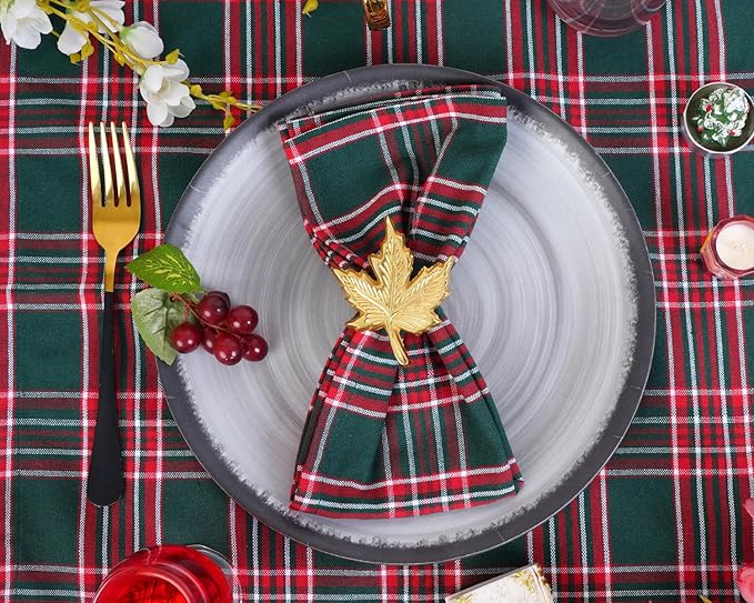 Blue Needles Gingham Buffalo Plaid Cloth Napkins 100% Cotton Set of 12 Dinner Table Christmas Napkins 18x18 inch Soft Reusable Washable Perfect for Event Parties & Everyday Use - Christmas Multi Green