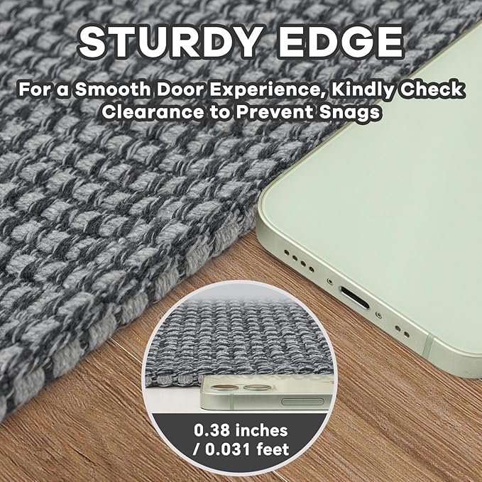 EARTHALL Woven Area Rug 3x5 Ft Washable Rugs for Entryway Braided Non Slip Rubber Backed Throw Rugs Door Mat Indoor Outdoor Entrance Cotton Carpet for Kitchen Foyer Front Door, Dark Gray