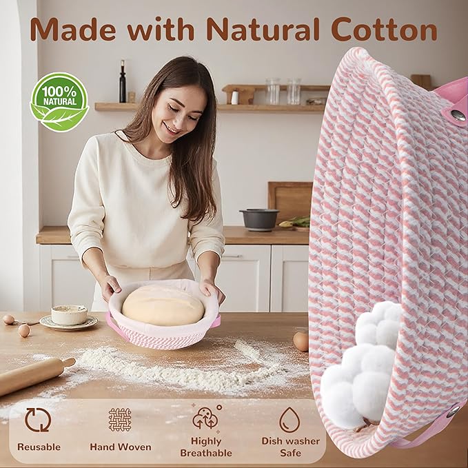Sourdough Starter Kit, 9" Round and 10" Oval Banneton Bread Baking Supplies, Bread Making Tools Kit, Sourdough Proofing Basket, Sourdough Kit Gifts for Bakers Women Wife Mom