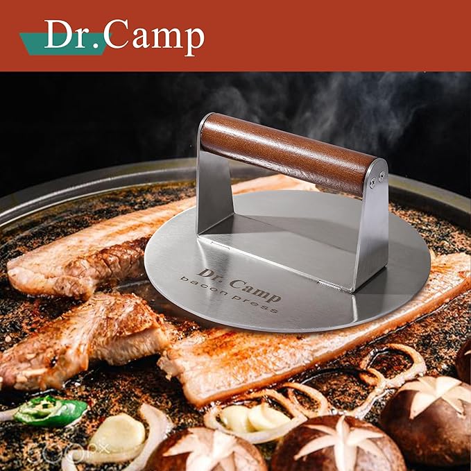 7 INCH Stainless Steel Smash,Burger Press,Burger Smasher,Hamburger Press,Patty Smasher, Meat Press, Bacon Press, Grill Press with Wood Handle (HT-B-7005)