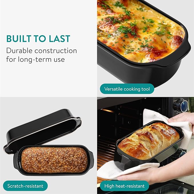 Navaris Bread Pan with Lid - Ceramic Bakeware Tin for Baking Homemade Sourdough Loaves - Stoneware Loaf Pans or Cake Dishes for Oven - Dishwasher Safe Tins - 13.3 x 5.5(34 x 14cm)