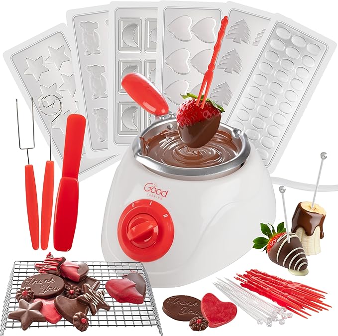 Electric Chocolate Melting Pot Set- Valentines Day Candy Bar Making or Fondue Fountain Kit w/ 30 Bonus Accessories-Dip, Drizzle & Decorate Strawberries, Marshmallows, Snacks- Party Appetizers Desserts