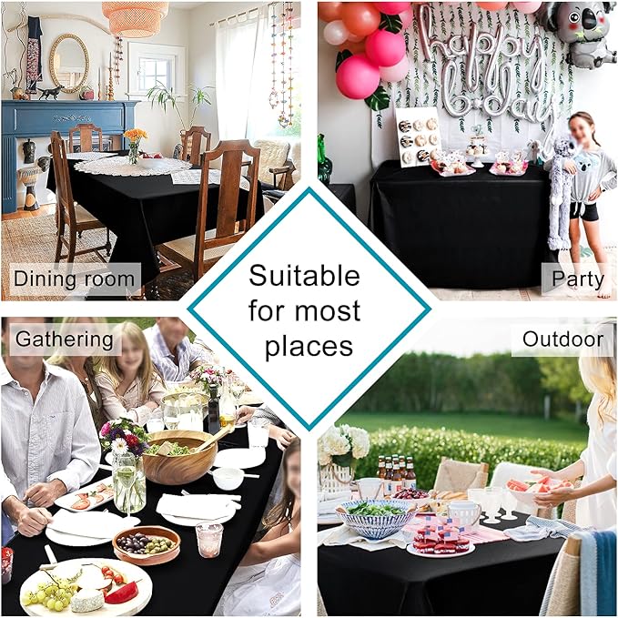 Hiasan 2 Pieces Black Tablecloth Rectangle - Waterproof and Wrinklr Resistant Washable Polyester Fabric Table Cloth for Dining Room and Outdoor Use, 52 x 70 Inch