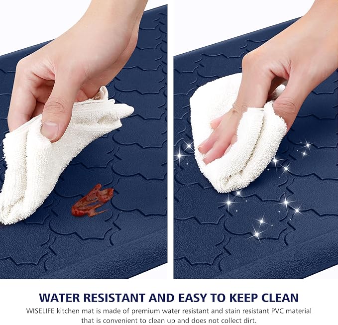 WISELIFE Kitchen Mat Cushioned Anti Fatigue Floor Mat,Thick Non Slip Water Resistant Kitchen Rugs and Mats,Heavy Duty Foam Standing Mat for Kitchen,Floor,Office,Desk,Sink(Blue)