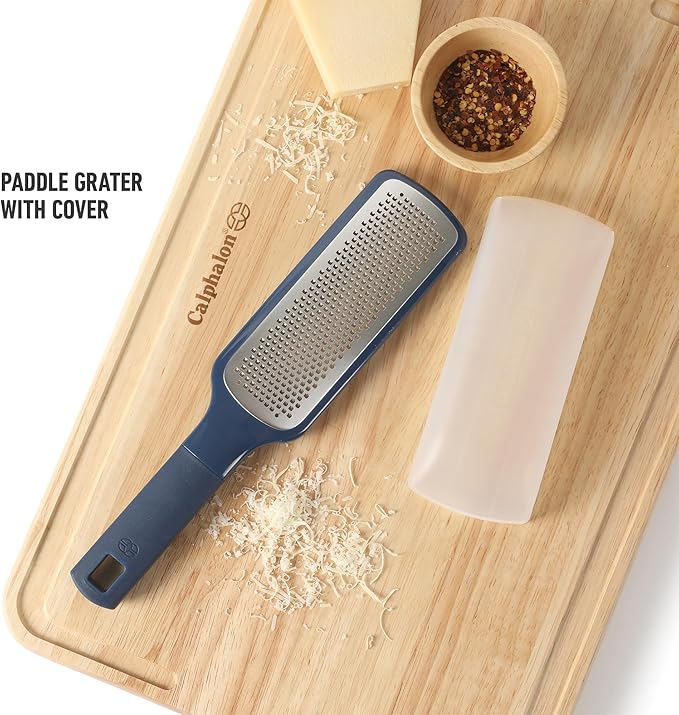 Calphalon Prime Stainless Steel Handheld Cheese Grater W/Cover & Rubber Handle - Navy Blue