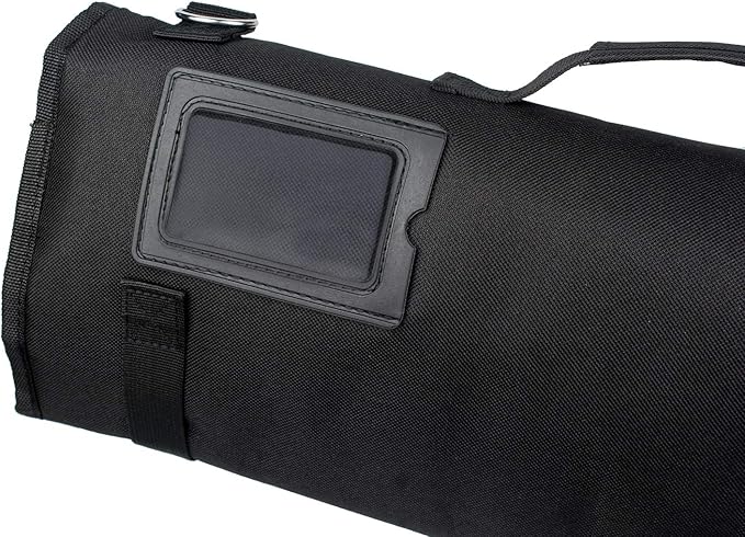 Tosnail Chef Knife Roll Bag with Carry Handle and Shoulder Strap, Large Capacity Kitchen Knife Storage Bag, Portable Knife Carrying Case with Double Folded Design, Black