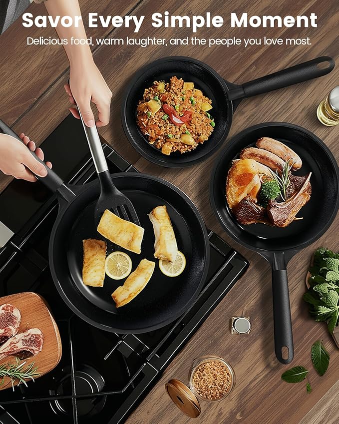 SAMFZ Ceramic Nonstick Frying Pan, Non Toxic Pan for Cooking, 8" 9.5" and 11" Frying Pan Skillet Set PFAS & PTFE & PFOA Free, Dishwasher Safe, Compatible with All Stovetops