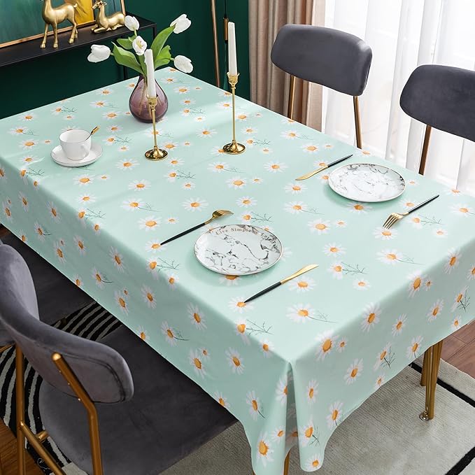 Rectangle Table Cloth,100% Waterproof Tablecloth OilProof SpillProof Vinyl Table Cloth, Wipe Clean Plastic Table Cover for Dining, Camping, Indoor and Outdoor 52" x 70",Mum Bloom