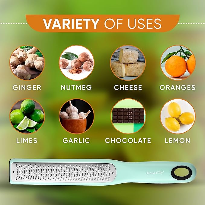 Spring Chef Stainless Steel XL Box Grater & Premium Lemon Zester with Handle - 2 Product Bundle - Mint