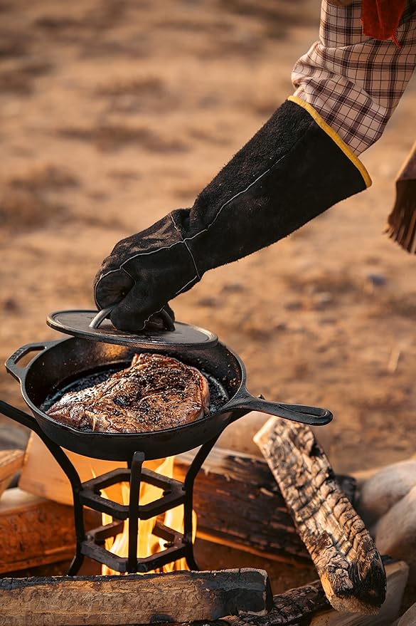 Lodge Pre-Seasoned Yellowstone Stamped Cast Iron Cookware - Power Y Design Sears into Protein - Power Y 8 Inch Grill Press