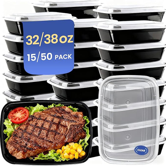 50 Pack 32 oz Take Out Food Storage Containers with Lids, Meal Prep Leftover Containers Disposable BPA Free, To-Go Food Containers Leakproof Airtight, Microwave & Freezer Safe