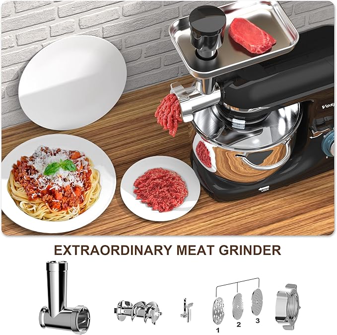 Stand Mixer 9 IN 1, 850W Tilt-Head Multifunctional Electric Mixer with 8 QT Stainless Steel Bowl, 1.5L Glass Jar, Meat Grinder, Hook, Whisk, Beater Dishwasher Safe (Black)