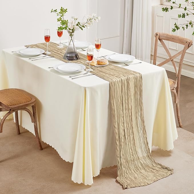 6 Pack Beige Valentine's Day Cheesecloth Table Runner 10FT Long Boho Gauze Table Runner Rustic Sheer Runner for Wedding Bridal Baby Shower Birthday Party Table Decor Home Easter Decor