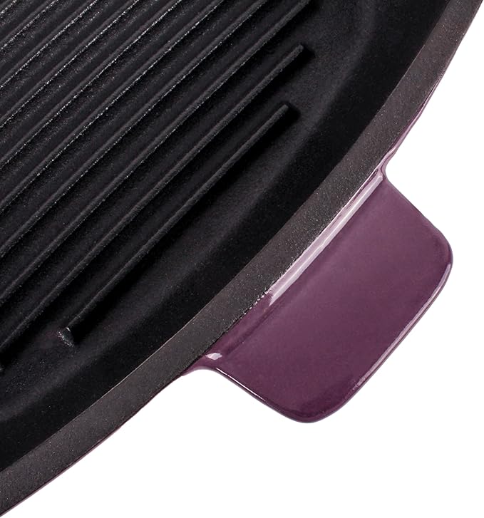 Berghoff Neo 2Pc Enameled Cast Iron Grill Set, Grill Pan 11 inches, Bacon/Steak Press 8 inches, Fast, Evenly Heat, Oven safe (Purple)