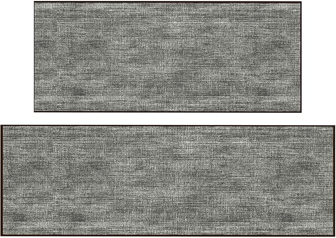 Ottomanson 2-Piece Kitchen Rug Set - Non Slip Runner & Washable Mat - 1'11" x 4' + 1'11"' x 5' - Durable, Stain Resistant for Entryway, Bedroom and Bathroom, Solid Brown